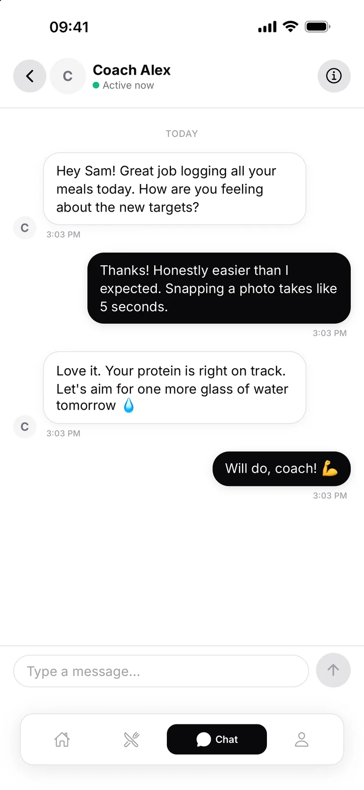 Chat between a client and their coach